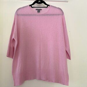 Alashan 100% Cashmere Pink Pullover Scoop Crewneck 3/4 Sleeve Knit Sweater O/S